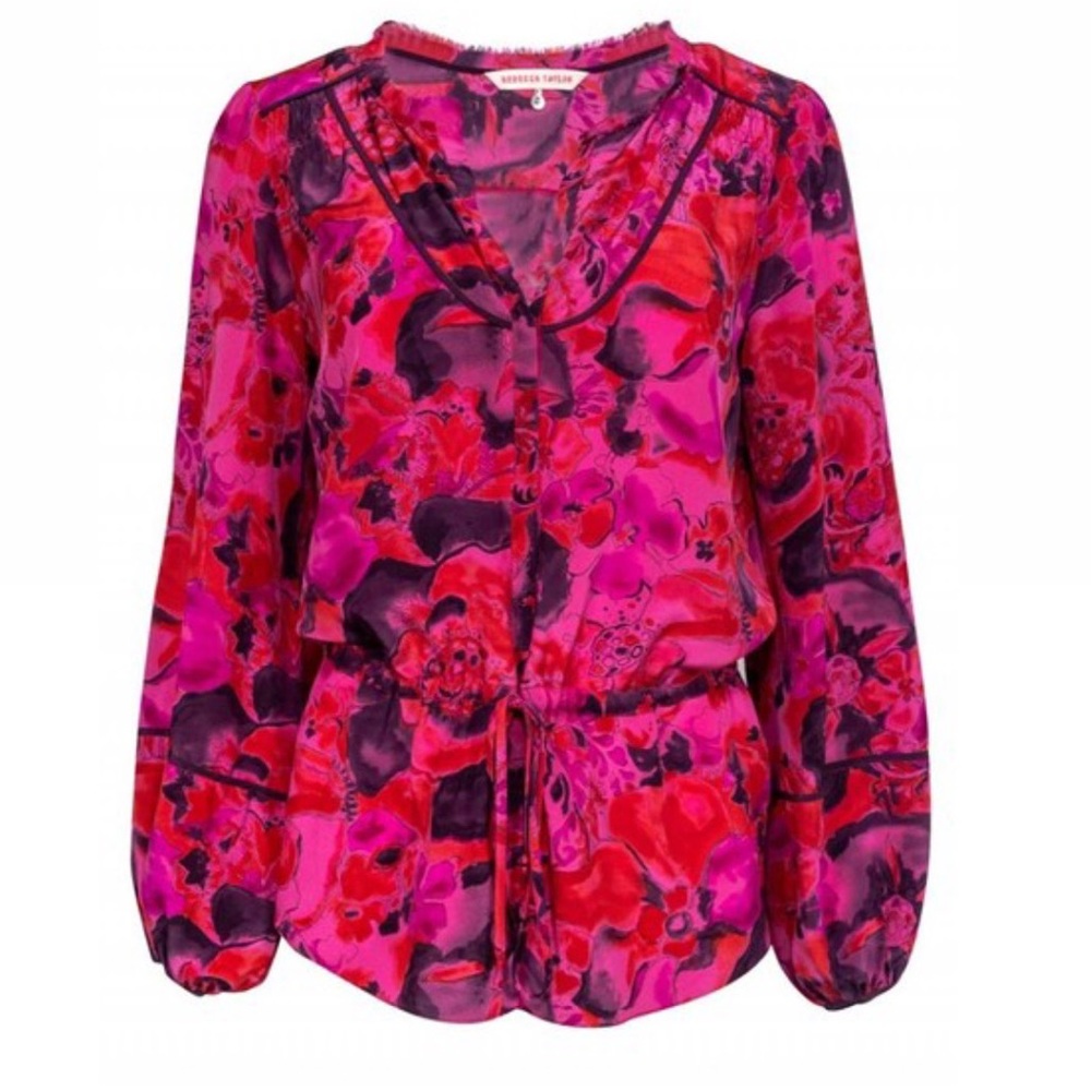 Rebecca Taylor silk pink red floral blouse